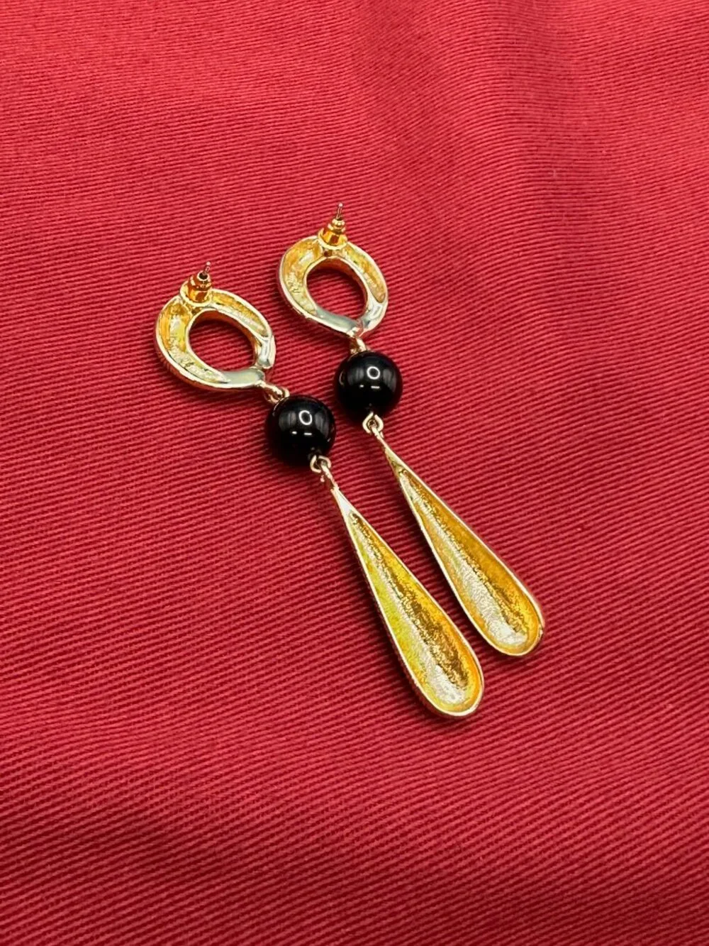VTG Fernando Originals Gold-Tone & Black Enamel Dangle Earrings - Picture 10 of 11